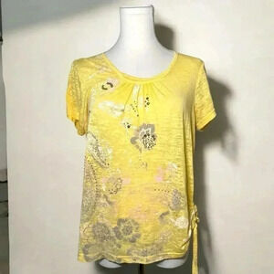 Vintage Y2K  cheery yellow sequined tee shirt Fairycore m/L